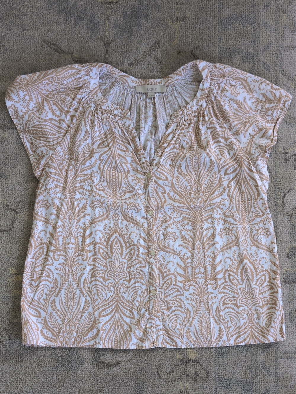 LOFT White and Tan Paisley Blouse